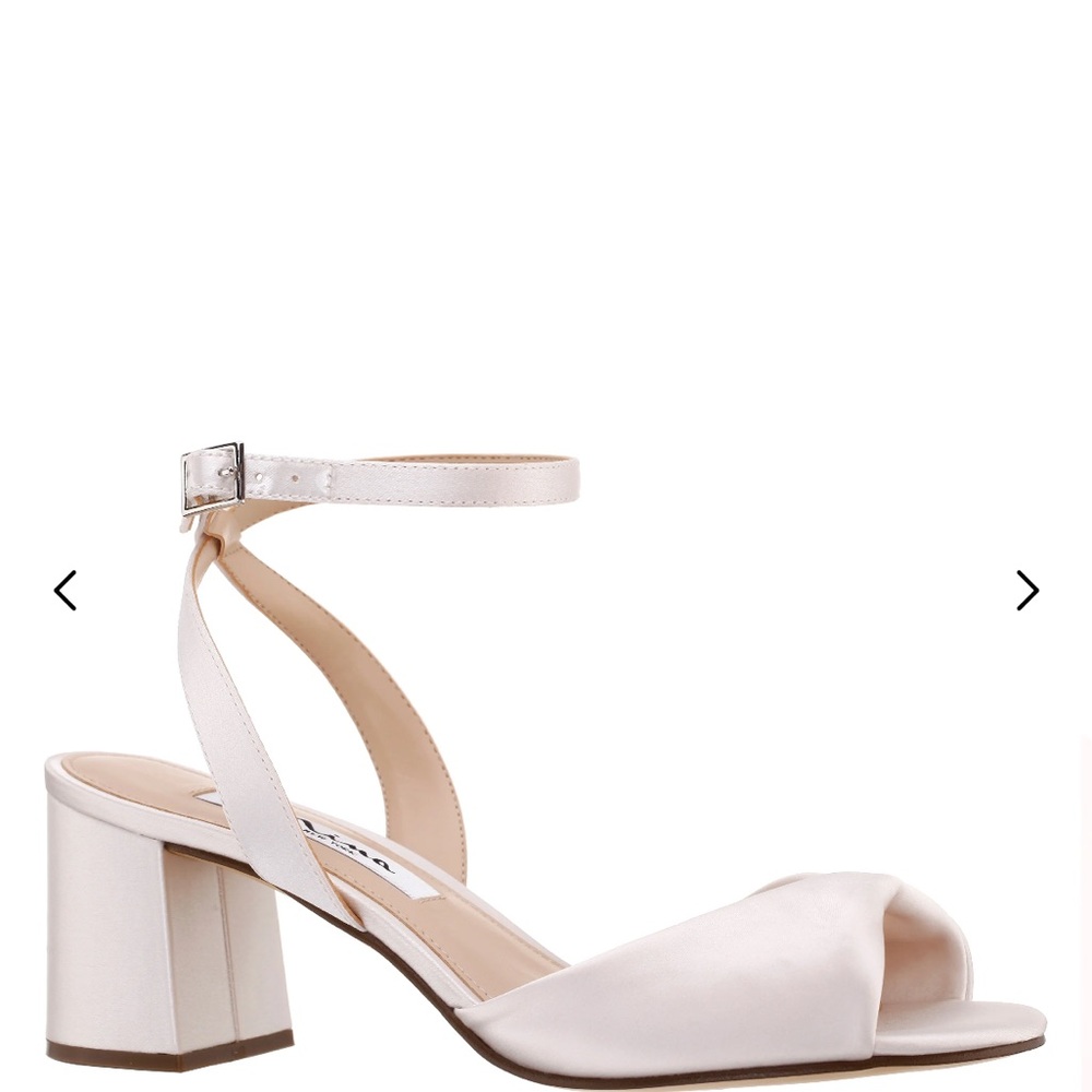 Nina White Satin Block Heel Sandals - Picture 2 of 2
